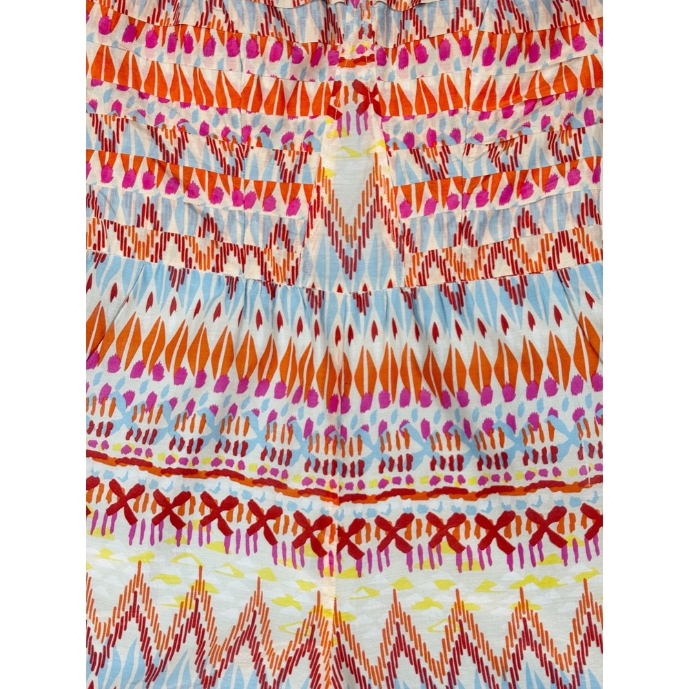 Cotton Silk Strapless Tribal Print Romper Sweetheart Neckline Orange Blue M - Picture 2 of 8